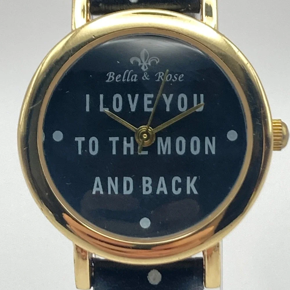 Love You To The Moon Women's Watch 27mm Gold Tone Gift Polka Dot New Battery 8